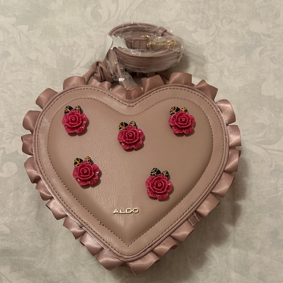 Aldo Pink Heart Bag with Floral Accents - Picture 2 of 5
